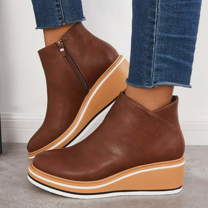 Lässige Vegan Leder Plateau Stiefeletten mit Reißverschluss für Damen | Ideal für das tägliche Tragen