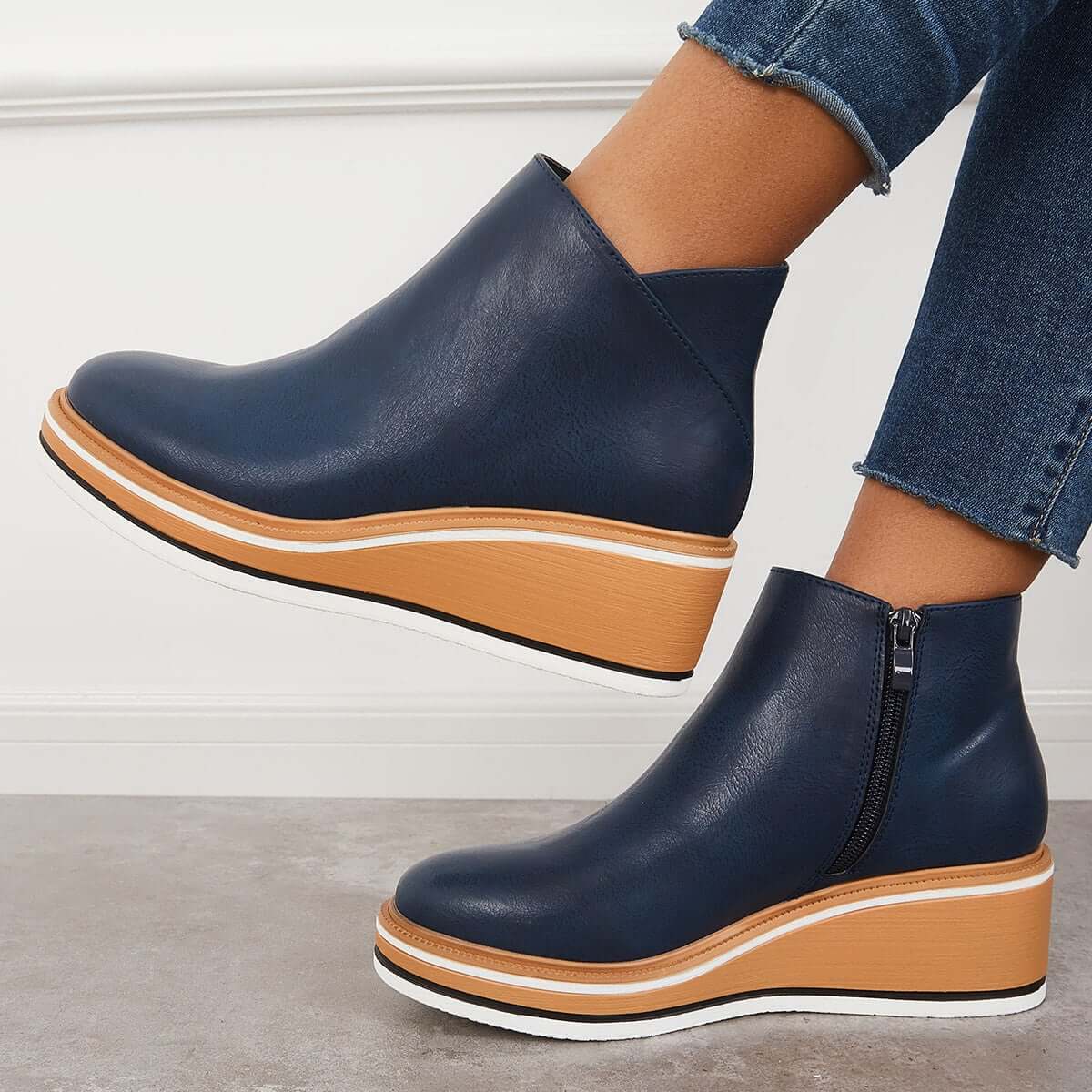 Lässige Vegan Leder Plateau Stiefeletten mit Reißverschluss für Damen | Ideal für das tägliche Tragen