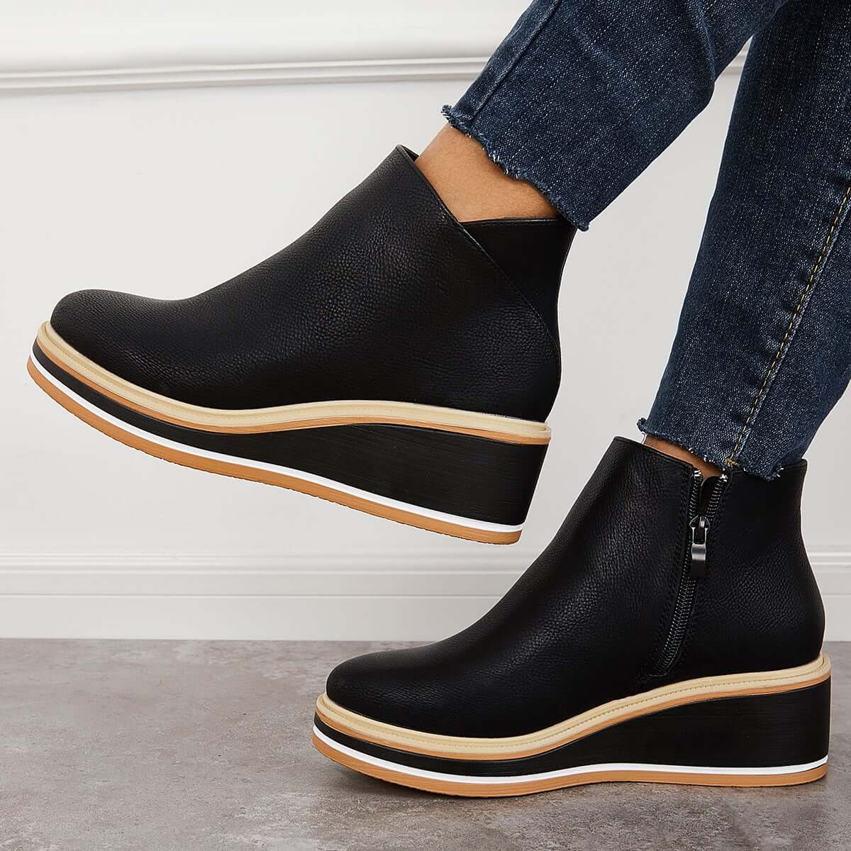 Lässige Vegan Leder Plateau Stiefeletten mit Reißverschluss für Damen | Ideal für das tägliche Tragen