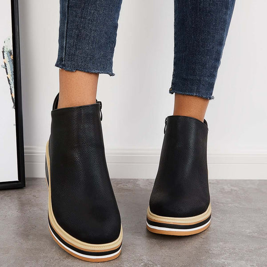 Lässige Vegan Leder Plateau Stiefeletten mit Reißverschluss für Damen | Ideal für das tägliche Tragen