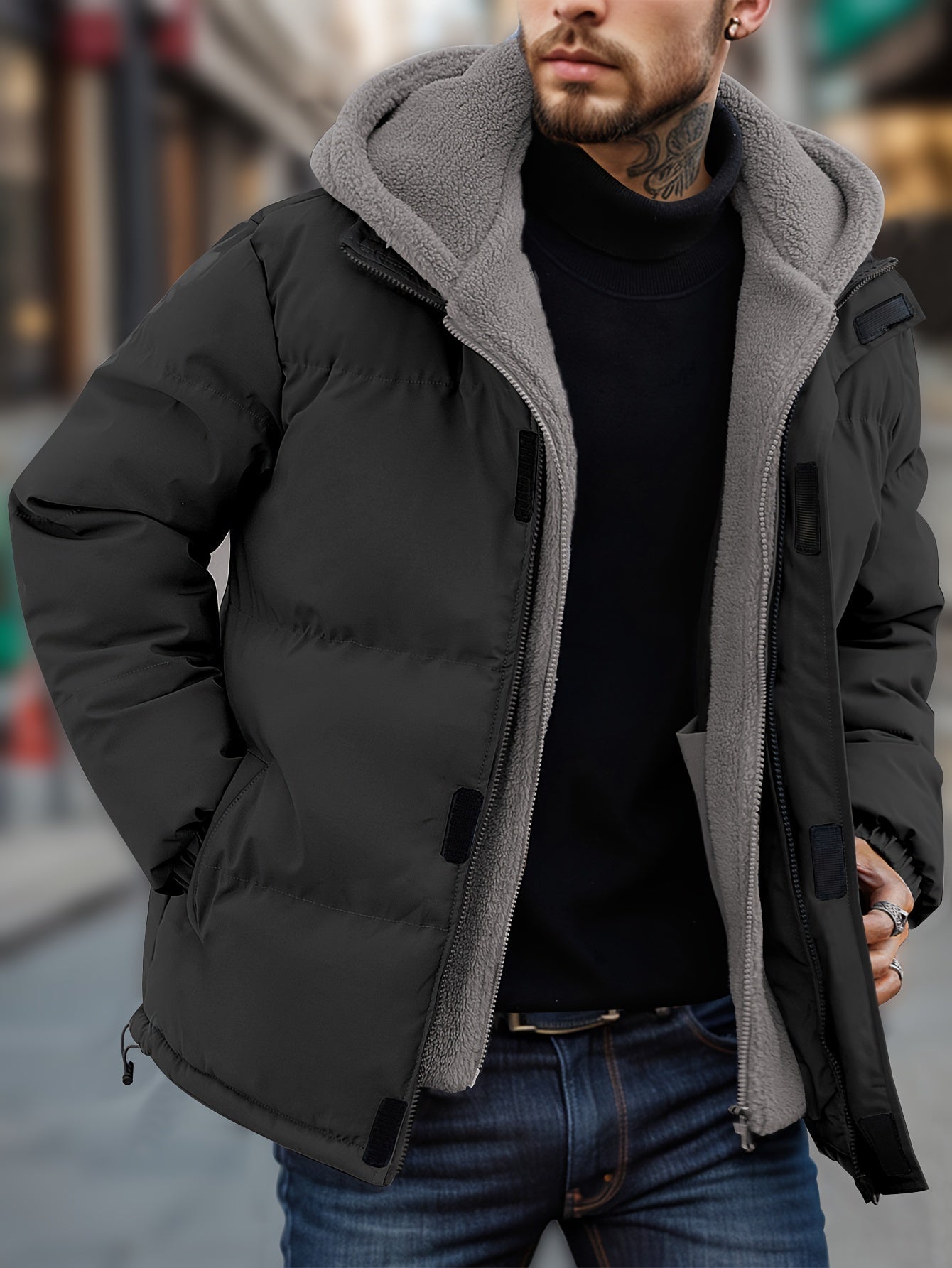 Warme Kapuzen Fleece Daunen Winterjacke für Herren | Ideal für den Winter