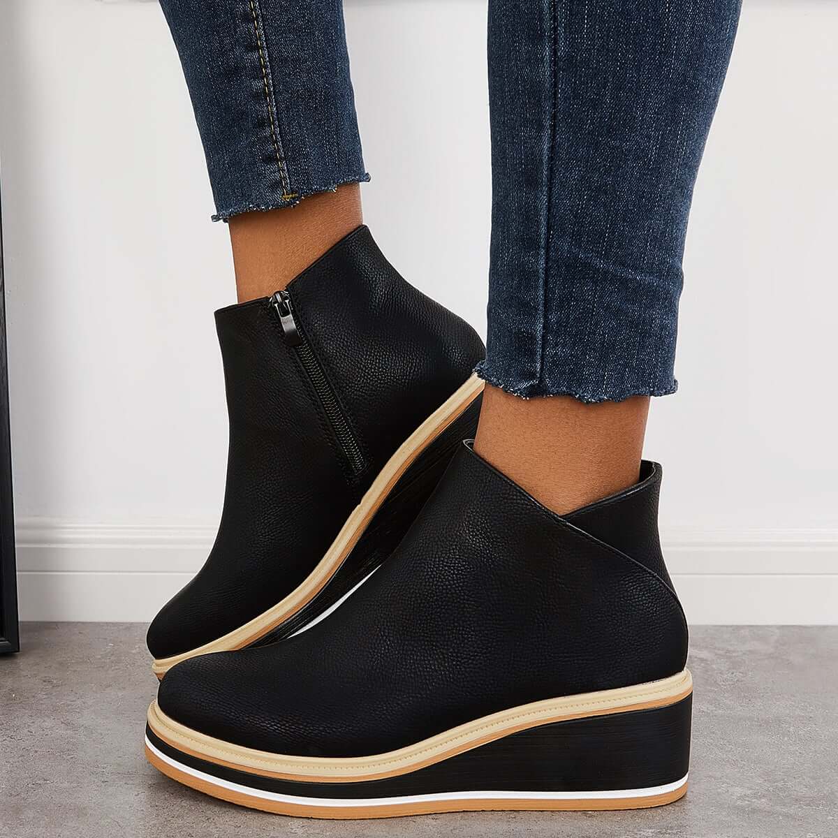 Lässige Vegan Leder Plateau Stiefeletten mit Reißverschluss für Damen | Ideal für das tägliche Tragen