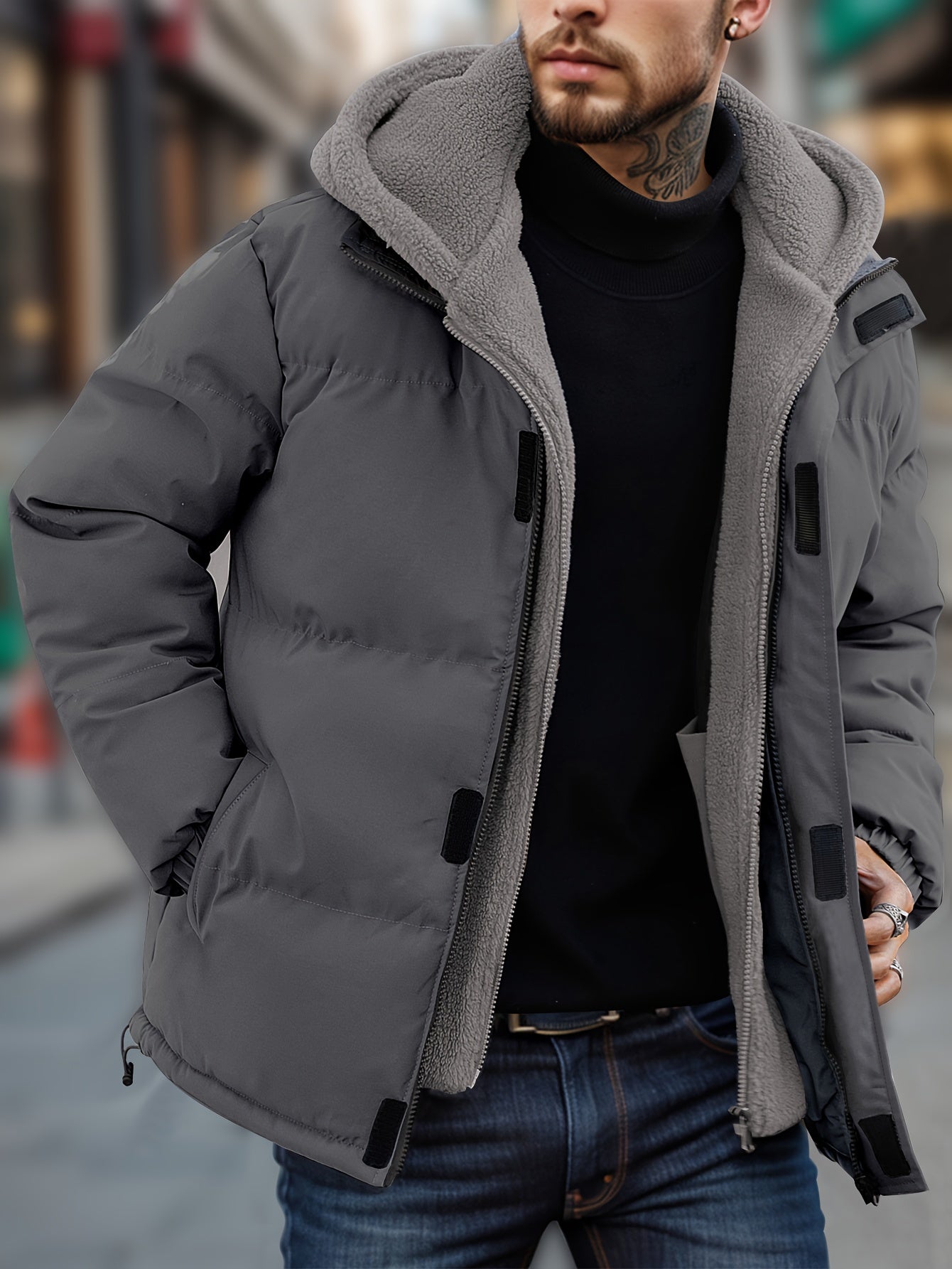 Warme Kapuzen Fleece Daunen Winterjacke für Herren | Ideal für den Winter