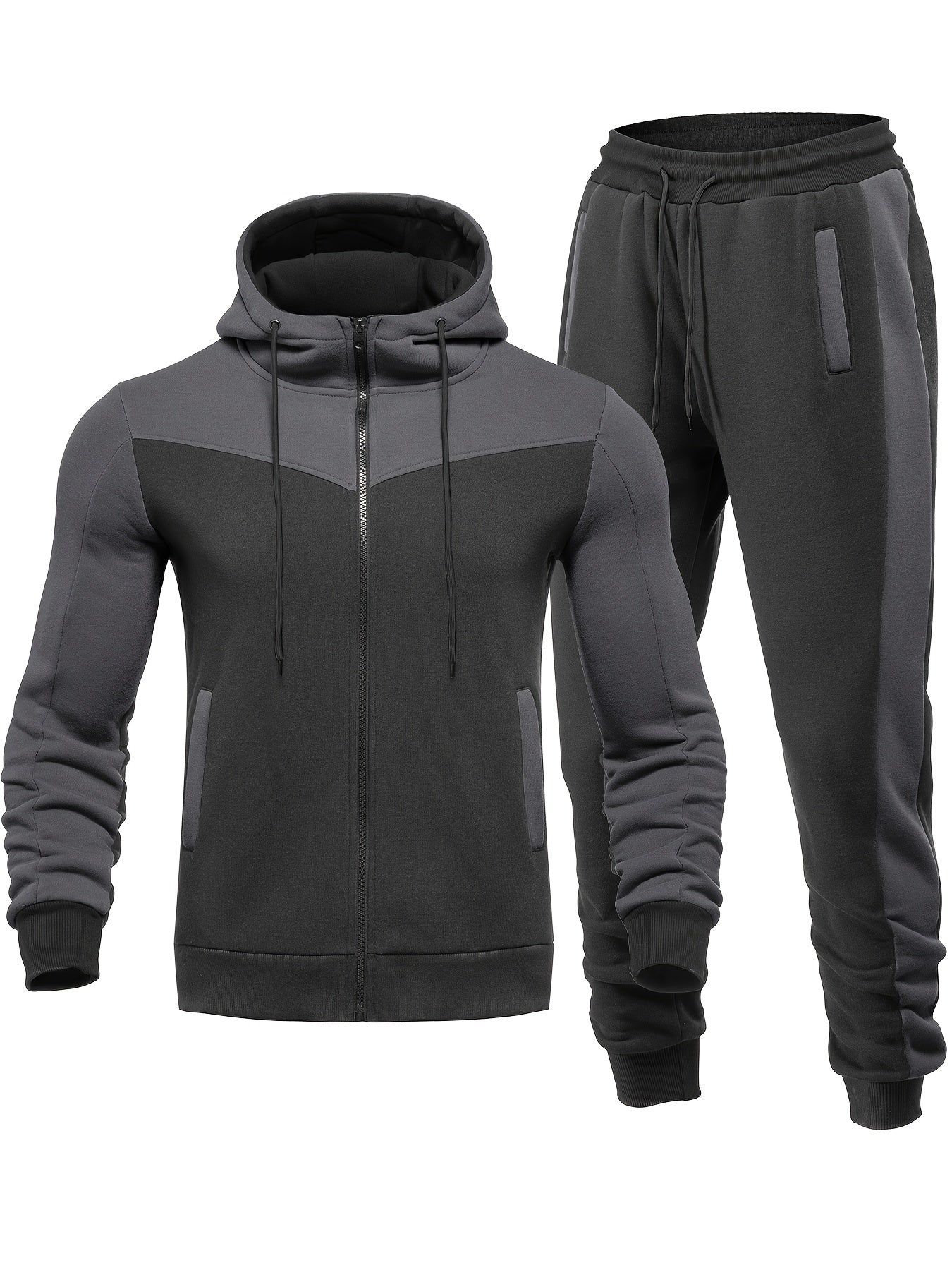 Lässiger einfarbiger Trainingsanzug mit Kragenjacke und Hose für Herren | Perfekt für Outdoor-Aktivitäten