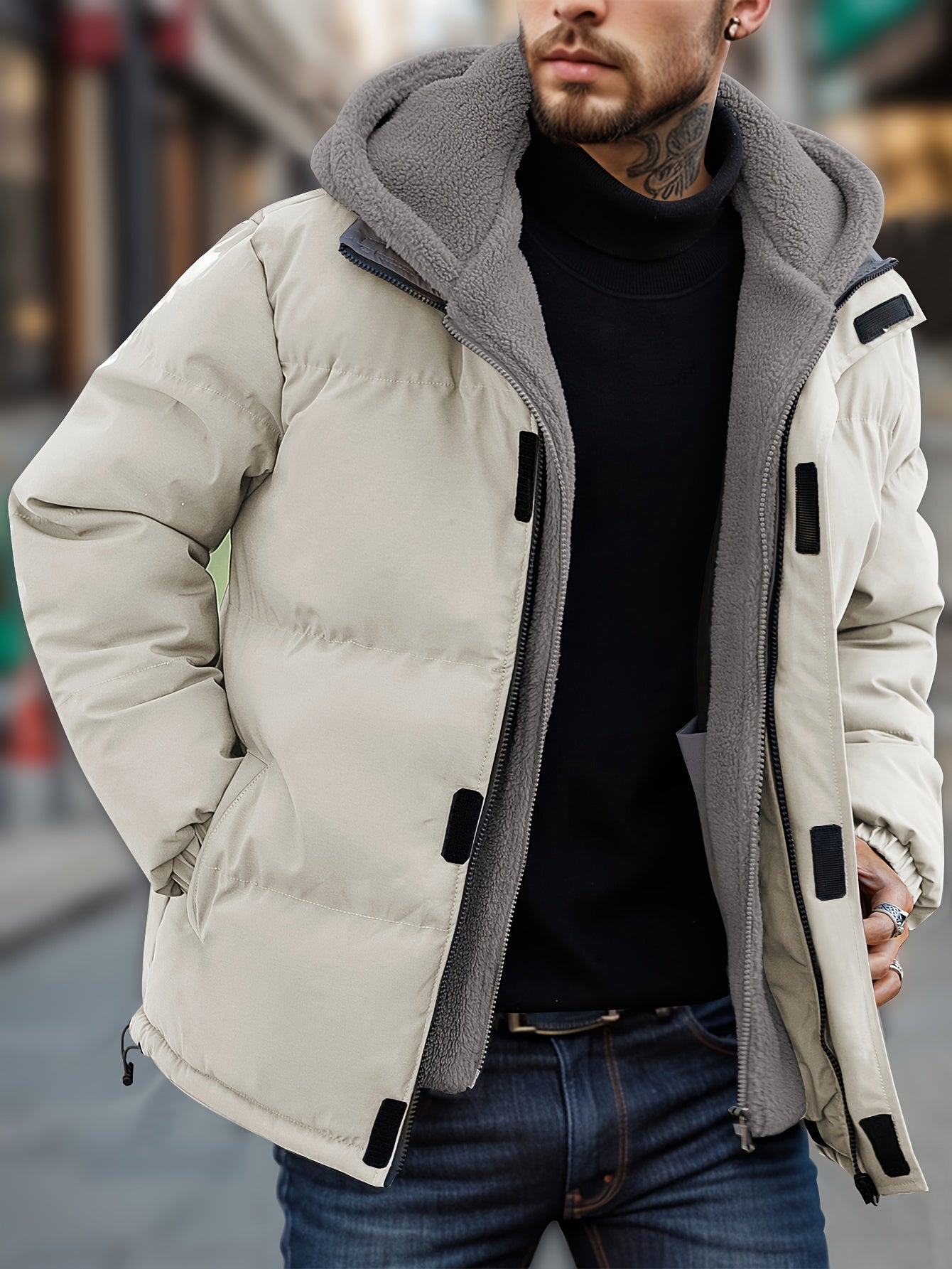 Warme Kapuzen Fleece Daunen Winterjacke für Herren | Ideal für den Winter