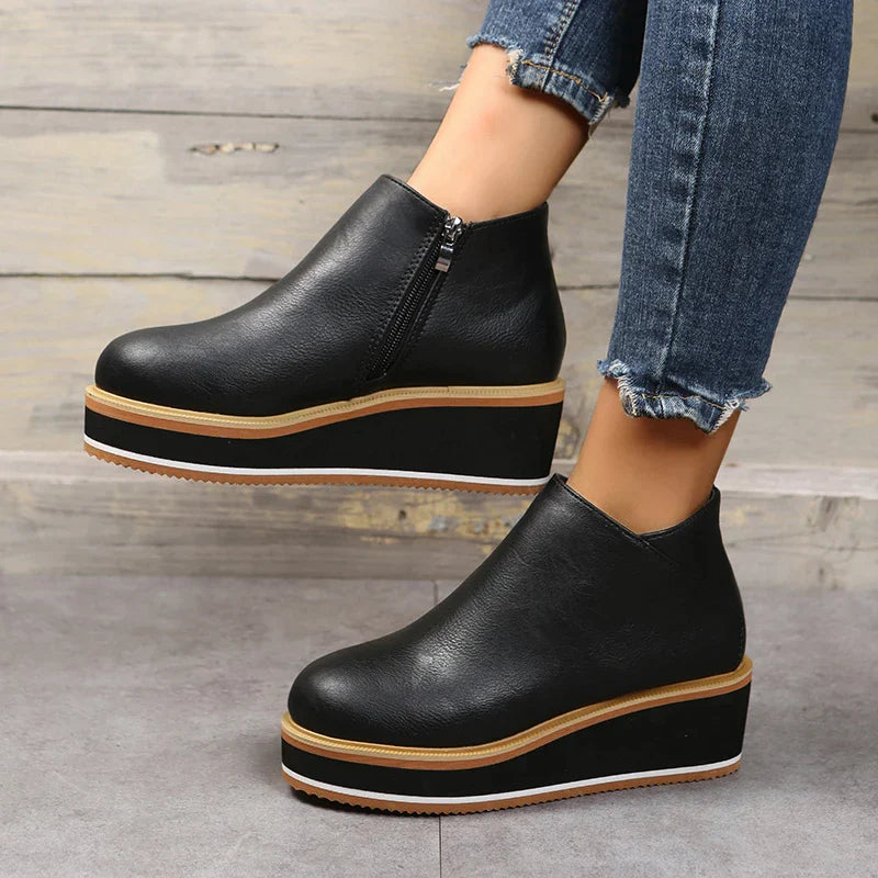 Lässige Vegan Leder Plateau Stiefeletten mit Reißverschluss für Damen | Ideal für das tägliche Tragen