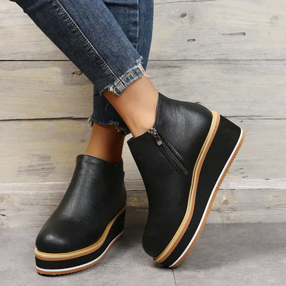 Lässige Vegan Leder Plateau Stiefeletten mit Reißverschluss für Damen | Ideal für das tägliche Tragen