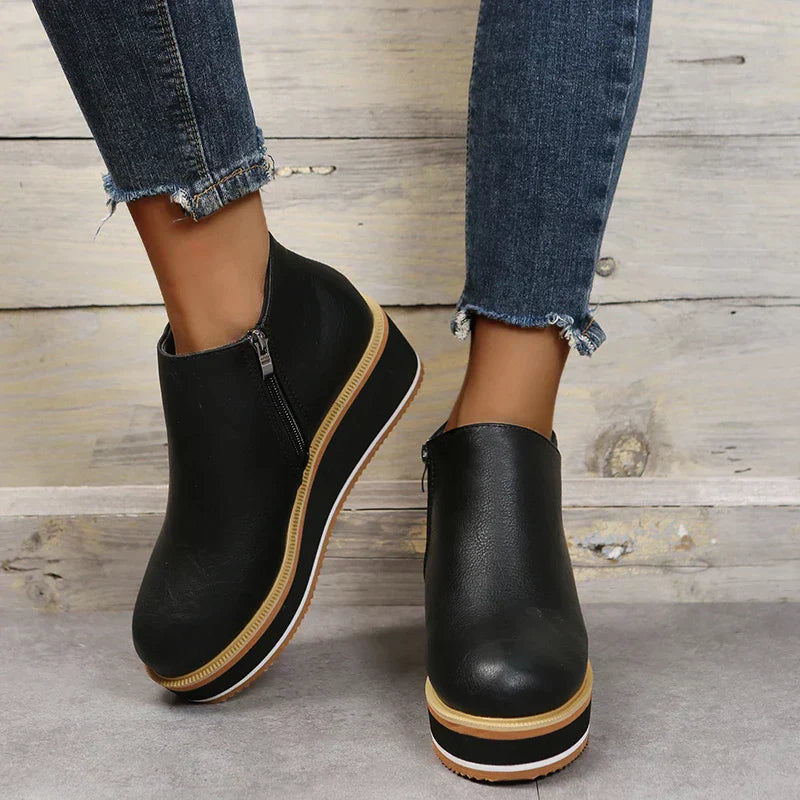 Lässige Vegan Leder Plateau Stiefeletten mit Reißverschluss für Damen | Ideal für das tägliche Tragen